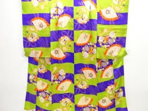 アンティーク　紋錦紗　変わり横段に花宝尽くし模様着物